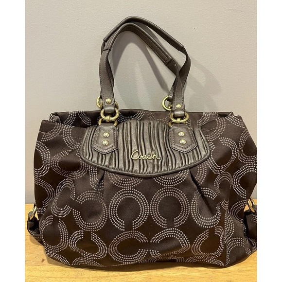 COACH Ashley H1282-F20056 Satchel/Tote Bronze‎ Brown Dotted Op Art Gathered - Picture 1 of 8